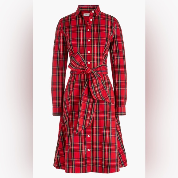 J. Crew Factory Dresses & Skirts - NWT J Crew Long-sleeve tie-waist midi shirtdress in tartan sz8
